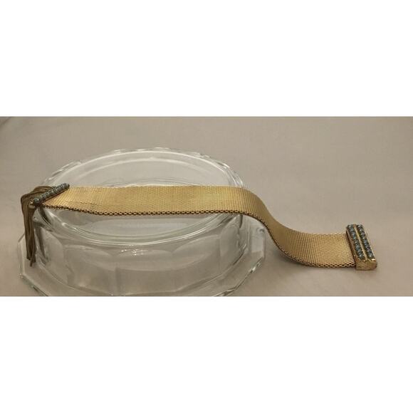 Vintage Christian Dior Gold Mesh Faux Turquoise Modernist Bracelet w/Fringe 60s - Picture 4 of 8